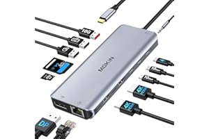 MOKIN Station d'accueil USB C Docking Station Double Moniteur, 13 en 1 Dock USB C vers Dual HDMI et Displayport, 3*USB A/C 3.1, 2*USB A 2.0, RJ45, PD 100W, SD/TF, Docking Station pour HP Lenovo Dell