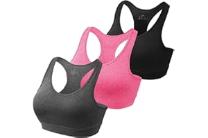 HBselect 3stk Sport BH Bustier Damen Bralette Nathloser mit Polstern Sportbekleidung Baumwolle ohne Bügel atmungsaktiv Joggen Yoga Jumping Fitness