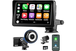 CUQI Radio de Coche Inalámbrica de 7 Pulgadas, Radio de Coche Portátil sin Instalación con Apple CarPlay y Android Auto Inalámbricos, Cámara de Coche, Bluetooth, Mirror Link, FM, AUX, Tarjeta TF