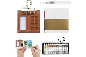 JOYECHO Kit d'Aquarelle de Voyage Miniature, Palette Aquarelle Compacte avec Godets 8 Grilles, Idéal pour Artiste de Poche, Peintres, Artistes et étudiants, Set de Peinture Portable 12 Couleurs avec Stylo
