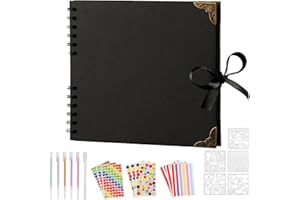 WELHAEPI DIY Fotoalbum zum Selbstgestalten, 60 Seiten Scrapbook Fotoalbum, Fotoalben Fotobuch zum Einkleben, Scrapbook Foto Buch zum Selber Gestalten, Abschluss Hochzeit Geschenk(Schwarz)