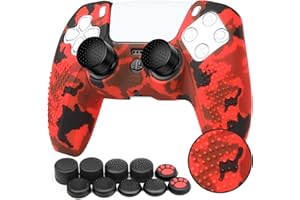 Benazcap Silicone Skin Accessories for Controller, Controller Skin x 1, with Thumb Grip x 10,Camouflage Red