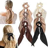 MH VILLA 6 PCS Small Bows Silk Scrunchies Ties with Bows Hair Scrunchies for Women Girls Knotted Bow Silk Hair Ties Satin Hai