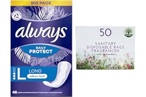 WILOSC Always Dailies Panty Liners for Women Long - Including 1x 50 Fragranced Sanitary Bags and 46 Pantyliners | Daily Protect | Odour Protection | Big Pack |