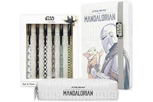 ‎DISNEY Disney The Mandalorian Schreibwaren-Set, Star Wars-Thema Stift-Set, mit 6x schwarzen Kugelschreibern, 1x Mäppchen und 1x A5 Notizbuch, ideal Kleine Geschenke für Kinder