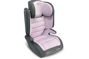My Babiie MBCSB30 Highback Booster Car Seat - 100-150cm (Approx. 4-12 Years, Group 2/3), i-Size R129, Adjustable Child High Back Seat, Padded, 8 Position Headrest - Pink & Grey