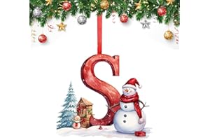 YXBWM 26 Letter Christmas Tree Decorate,Personalized Acrylic Letters Snowman Ornaments,Custom A to Z Hanging Christmas Pendant for Family Friends,for DIY Crafts Decorations, Home Party Festival Decor (S)