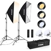 LED Softbox with 85W, 2 Remote Control, Adjustable Temperature | 2 x 50 x 70 cm Photography Spotlight, 3 Adjustable Temperatu