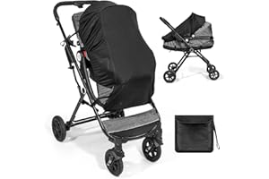 AISEEOK Pram Sun Shade, Universal Sun Shade for Buggy with UPF 50, Pushchair Sun Cover with Double-Layer, Blocks 99% UV, Easy to Install, Blackout Blind for Prams, Pushchairs and Stroller (Black)