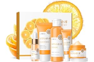 LAIKOU Coffret Cadeau Femme Soins pour le Visage, 5 Pièces Ensemble de Sérum Visage à la Vitamin C, Sérum à la Vitamine C, Nettoyant, Tonique, Yeux Sérum, Crème, pour Adolescentes et Femmes