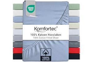 Komfortec Lenzuolo con Angoli in Jersey 100% Cotone – 140x200 cm – 135 g/m² – Morbido, Traspirante e Delicato sulla Pelle – Certificato Oeko-Tex – Per Boxspring, Topper e Materassi – Azzurro