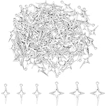 Lot De 120 Pendentifs étoiles En Alliage Argenté - 2 Tailles (23 Mm Et 27,5 Mm), Pour Fabrication De Bijoux