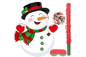 Harrycle Pignatta a Forma di Pupazzo di Neve di Natale 41 cm Pinata Messicana Natalizia con Bastone Benda e Coriandoli Pentolaccia per Festa di Compleanno Bomboniere Decorazioni per Foto Prop