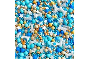 BAKE BOX BOUTIQUE Bluey Blue White Metallic Orange Sprinkles birthday cupcake cake toppers pearls balls baby shower boy male baking supplies chocolate balls blue stars bones dog pearls edible BLUEY