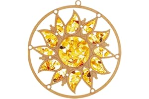 ‎YOUR CASTLE Fensterbild Fensterdeko Sonnenfänger sehr groß Suncatcher Bernstein in Birkenholz Sonne II Ø 30, inkl. Saugnapfhaken 35mm