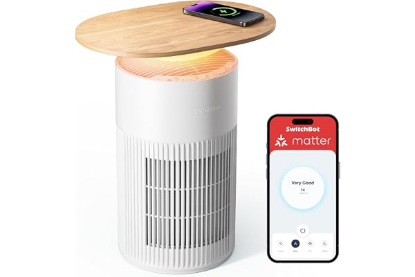 SwitchBot Purificateur D'air Avec Application Et Veilleuse, CADR 400m³/h, Jusqu'à 83㎡, Filtre HEPA Élimine 99.97% Moisissures Poussières, Mode Sommeil 20dB, Mode Animaux Pour Familles Avec Animaux