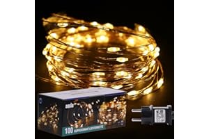 ANSIO Lumières de fée de Noël 100 LED à l'intérieur des, chaud blanc micro de corde-coffre-fort de basse tension de sécurité alimenté 10m a allumé la longueur avec le fil de plomb - Câble en cuivre