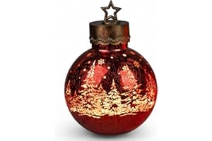 formano LED Deko-Kugel Frosty Rot 30 cm Farb-Glaskugel in Ice-Optik Timer 6h/18h beleuchtet - Batteriebetrieben - Herbst Winter Weihnachtsdeko für Tisch Regal Fensterbank