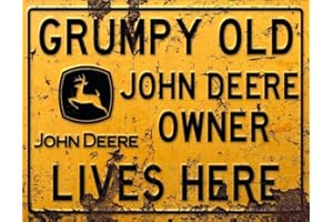ASSCA MineepeesUK Plaque de porte décorative en métal pour maison, bureau, bar, café, pub, hangar, homme, grotte – Vintage John Deere Farmer Tracteur Grumpy Owner Lives Here