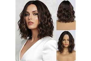 ‎SIMKAYLEE Simkaylee Perücke Braun mit Blonden Strähnen für Damen Perrücke Frauen Braun Schulterlang Locken Gewellt Bob Perücke Interne Highlights Synthetisches Haar Perücken für Tägliche Party Cosplay (36cm)