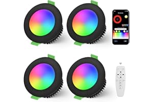 ‎YINDALUX YindaLux 5W LED Einbaustrahler Dimmbar 230V RGB, 4 Stück LED Spots Warm bis Kaltweiss 2700K-6500K Steuerung mit App & Fernbedienung, Bohrloch 65-80mm IP44 Bluetooth Deckenspots, Schwarz