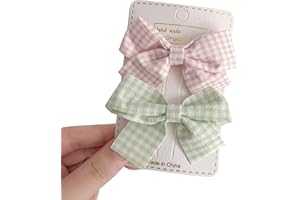 KERTFGOKU 2 Pezzi Mollette a Coccodrillo per Capelli con Fiocco in Gros-grain Accessori per Capelli Moda Ragazze Accessori per Capelli Donne Natale Matrimonio Compleanno(rosa e verde a quadretti)