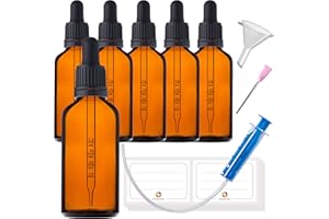 HandsUnity 50ml-6pcs de Flacon de Pipette Petit Flacon en Verre - Verre d'apothicaire en Verre Ambré avec Capuchon de Pipette Noir Comprenant 17pcs d'accessoires Bouteilles en Verre Brun