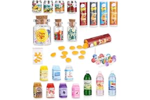 Kureny Miniatur Essen und Trinken,Miniatur Lebensmittel Set,21 Stück Miniatur Weihnachten Süßigkeiten und Trinken Set für Weihnachtsmarkt für Wichteltür Deko und 1:12 Puppenhaus