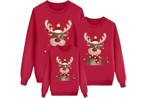 GENÉRICO Suéter de Navidad Familia Jersey Invierno Navideño Familiar Lindo Estampado de Ciervos Cálido Redondo Cuello Pullover de Punto de Navidad Elástica Parejas Sweater Jerséis Hombre#1