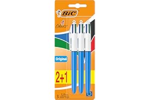 BIC 4Colori Original, Penne a Sfera a Scatto, Colorate, Punta Media (1 mm), Cancelleria Scuola e Ufficio, Set Penne 2+1 Unità