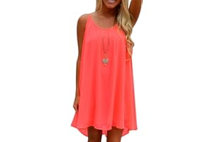Colisha Womens Summer Spaghetti Strap Mini Neon Beach Dress Hollow Back Chiffon Dresses Criss Cross Cover ups Beachwear Sundress