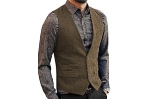 Aesido Casual Herren Weste Anzugweste Slim Fit Wolle Fischgrätenmuster Tweed Business Anzüge Westen Hochzeit Trauzeuge Party