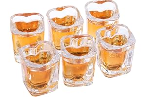 Soopiiso Bonitos vasos de chupito de base pesada de 2 onzas, juego de 6 vasos de chupito transparentes, chupitos de tequila, vasos de chupito a granel, vasos de chupito de corazón, vasos de chupito