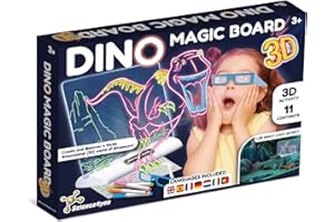 Science4you Tablica dla dzieci Dino 3D - Magiczna tablica dla dzieci ze światłem 3 4 5+ lat - tablica LED z 11 zawartością dla dzieci - Fluorescencyjna tablica do rysowania - zabawka edukacyjna w