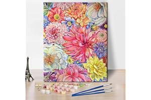 TISHIRON Blume Malen nach Zahlen für Erwachsene Anfänger Kits Floral DIY Ölmalerei Kit bunte Blumen Leinwand Acryl Pigment Kunsthandwerk für Home Wall Decor Geschenk 16x20 Zoll