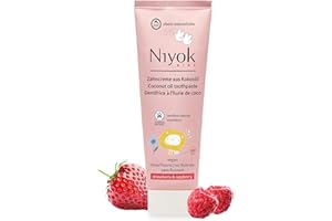 ‎NIYOK Niyok® Bio Zahncreme für Kinder (75ml) • Natürliche Kinder Zahnpasta ohne Fluorid • Schützt Zähne & Zahnfleisch • Vegane Kinderzahncreme • Mit fruchtigem Erdbeere & Himbeere Geschmack