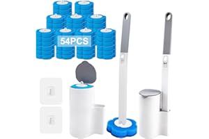 Feelhap Jednorazowa szczotka do toalety, zestaw 2 sztuk szczotek do WC z długim trzonkiem i uchwytem, jednorazowa szczotka do WC z 54 elementami czyszczącymi, do czyszczenia umywalki, wanny i podłogi