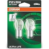 Osram Ultra Life P21/5 W Halojen Sinyal Lambası, Stop Lambası, Arka Sis Lambası, 7528ULT-02B, 12 V Yolcu Otomobili, &Ccedil;ift Ampu