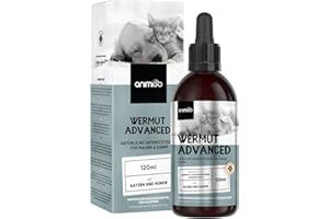 animigo Wermut Tropfen für Katzen & Hunde - 120ml Tropfen - 1+ Jahr Vorrat - Mit Wermut, Schwarzkümmel und Samenextrakt - Alternative zu Wermut Tabletten - Für Katzen und Hunde jeden Alters