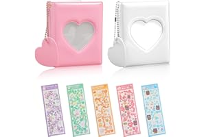 3 Zoll Mini-Fotoalbum 2er Set, MaehSab Small Kpop Photocard Binder Album, Kpop Photocard Holder Book, Photocard ID Holder mit 5 Blättern Kpop Korean Stickers (32 Pockets)