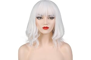 OKVGO Krótka, kręcona peruka bob z czepkiem, dla kobiet, do cosplay, na imprezę i na co dzień, biała