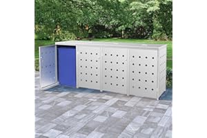 Cozynest Mülltonnenbox für 4 Tonnen Müllbox Mülltonnenverkleidung Mülltonne Mülltonnenbox Müllcontainer Gerätebox 240L Edelstahl Silbern