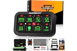 Auxbeam 8 Gang Switch Panel GA80 Universal Circuit Control Relay System Automatic Dimmable LED On-Off Switch Pod Touch Control Panel Relay Box for Car Truck Pickup Boat UTV SUV-Green, 2 Year Warranty