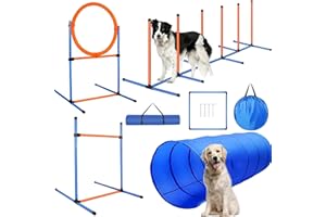 KALDJKS Agility Set Hunde, Teiliges Set Agility-Ausrüstung für Hunde, Slalom, Agility Hürde, Sprungring & Hundetunnel, Perfekt für den Park, Interessant Spiele, Hundetraining Spiele