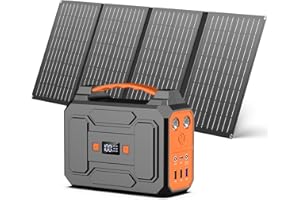 Powkey Powerstation mit Solarpanel 99Wh/27000mAh Tragbare Powerstation mit 40W Faltbare Solarpanel 100W Solargenarator mit 230V AC Ausgang/18W USB-A/USB-C für Wohnmobil Camping，schwarz-orange