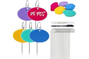 Temlum Acrylic Plant Labels, 25 Pcs Plant Tags with Stake & Marker Pen, Waterproof Garden Labels Plant Sign Tags for Flowers, Herbs, Potted Plants, Seed Garden Accessories