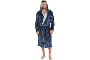 MICHAEL PAUL Dressing Gowns for Men | Super Soft Luxury Hooded Dressing Gown Black Grey Navy | Men's Warm and Cozy Fleece Nightwear Robe | Gifts for Men