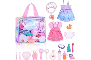 Gerbala Accessori per Bambole, 22 Pcs Set di Alimentazione e Cura per Bambole con Biberon e Pannolini per Ragazze, Biberon Magico per Bambini e Ciucci, Set di Piatti e Posate Idee Regalo
