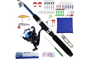 DELAMIYA M14Set da pesca per bambini, set di canne da pesca per bambini, con mulinello da pesca ed esca, in fibra di carbonio, telescopica, canna da pesca, 1,5 m e mulinello da pesca, accessori da pesca