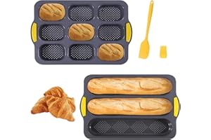 EVDZNA Moule Baguette Silicone, 2 Moules à Baguette en Silicone Antiadhésif, Moule à Petits Pains, avec Emporte Pièce en Silicone et Pinceau, pour la Cuisson du Pain Dans la Cuisine, Gris
